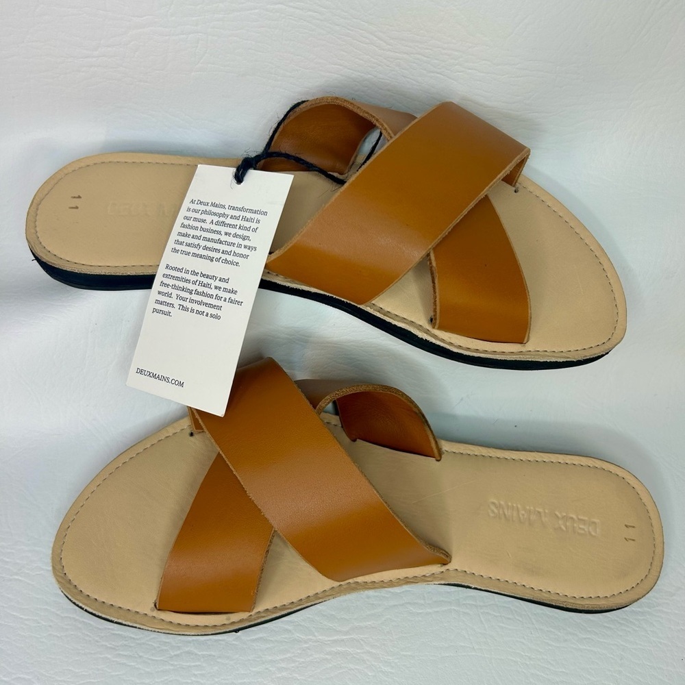 NWT Deux Mains Leather Slide Sandals – Women’s Size 11 – Ethical / Fair Trade - Picture 3 of 5
